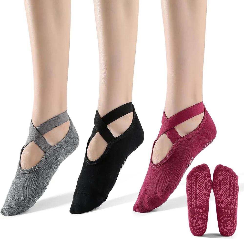 3 paires de chaussettes de Yoga pour femmes, chaussettes de Ballet antidérapantes en Silicone, Pilat