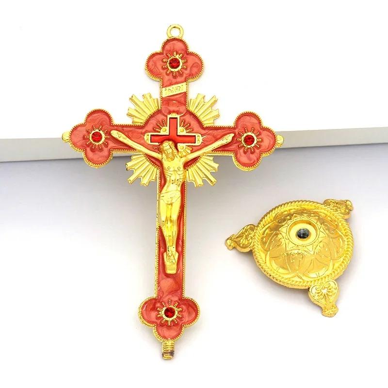 Figurines de reliques d'église, Crucifix de jésus-Christ sur le support, croix murale, décoration de
