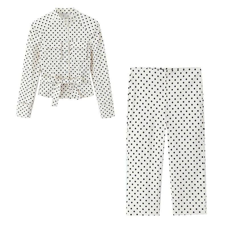 YENKYE Printemps 2026 – Veste chemise ajustée à pois pour femme, manches longues avec ceinture et po