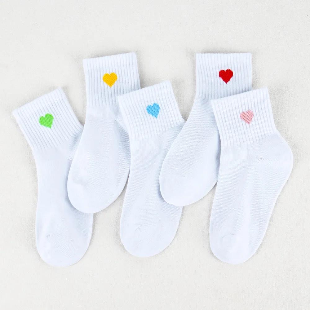 Chaussettes Blanches Confortables à Motif de Cœur pour Fille, 5 Paires