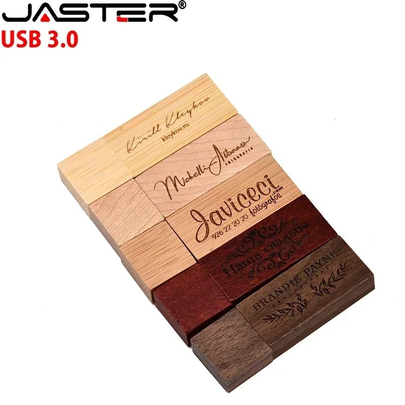 JASTER Lot de 10 clés USB 3.0 en bois, 128 Go, avec logo personnalisé gratuit, clé USB 64 Go, clé US