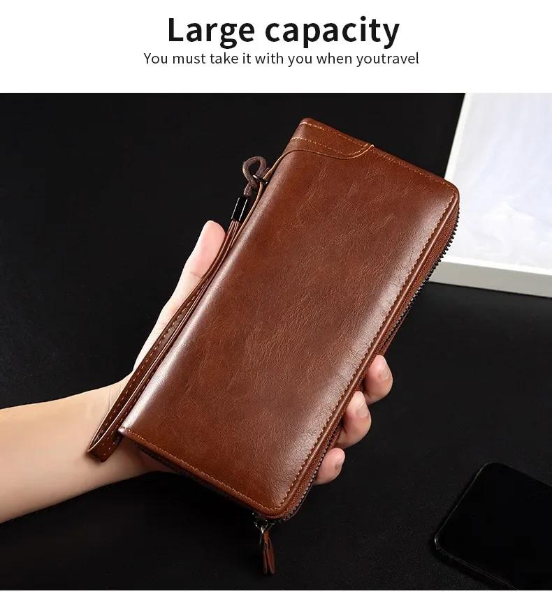 Portefeuille Long à fermeture éclair pour hommes, portefeuille en cuir Pu de haute qualité, blocage