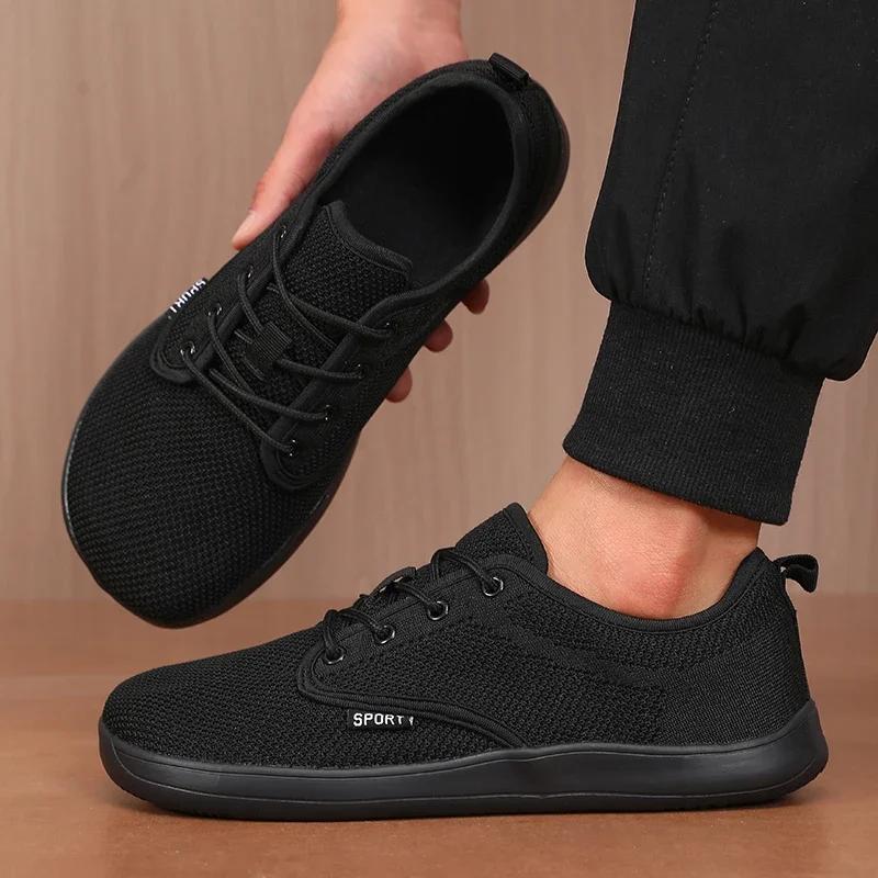 Chaussures à bout large pour hommes, respirantes, en maille tricotée, confortables, pieds nus, décon
