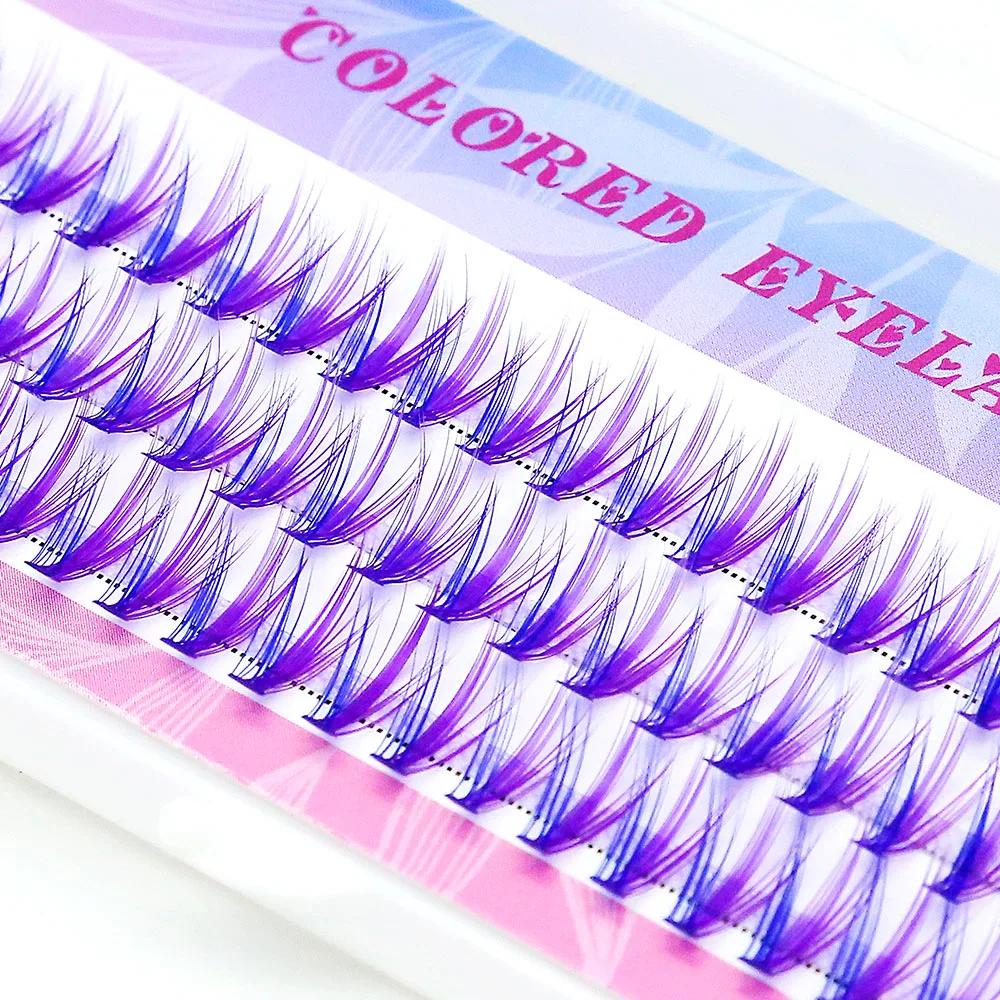 Extensions de cils en grappe colorées bleu-violet, effet volume 20D, longues et naturelles, faux-cil