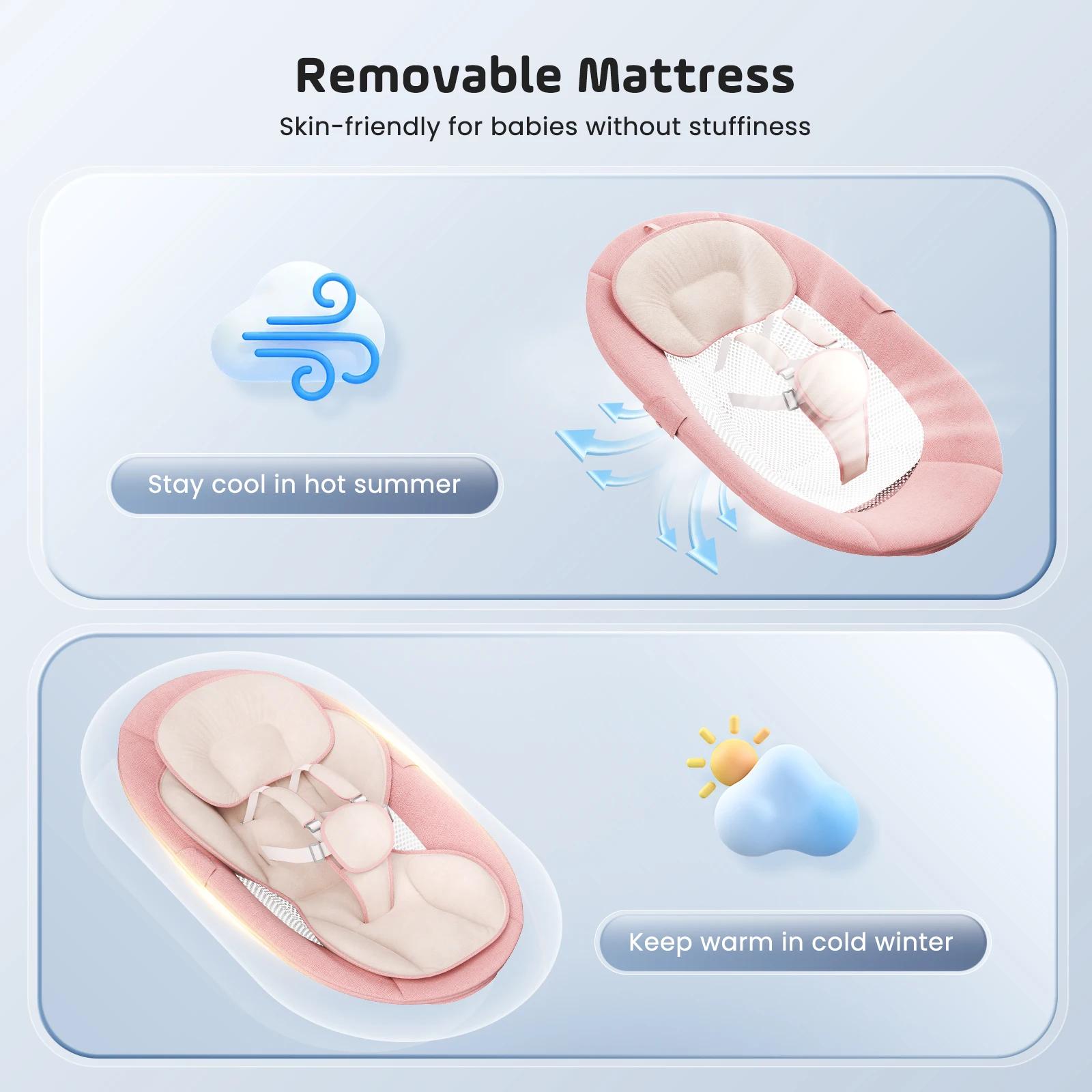 Balançoire électrique pour bébé avec 3 minuteries, application et télécommande Transat, 5 vitesses d