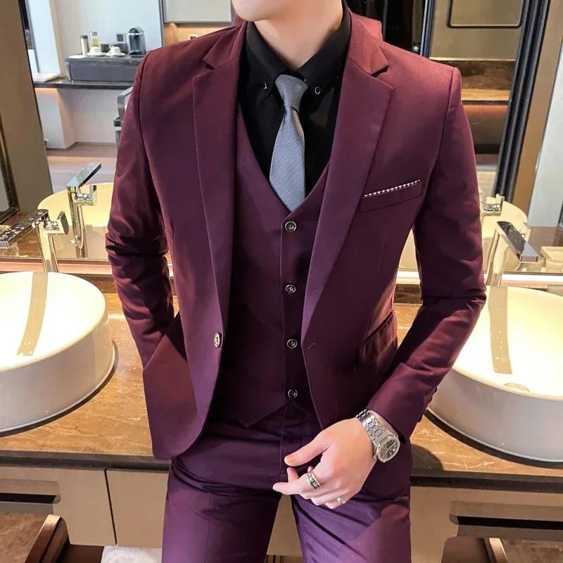 Costume pour homme (Blazer + Gilet + Pantalon) - Mode, affaires, gentleman, tenue professionnelle fo