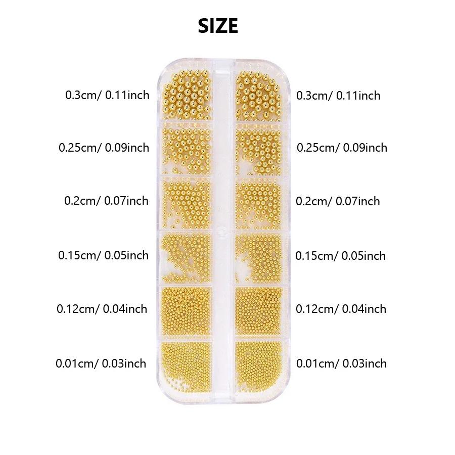 Perles de Caviar à 12 compartiments, accessoires métalliques pour Nail Art, perles en métal avec boî