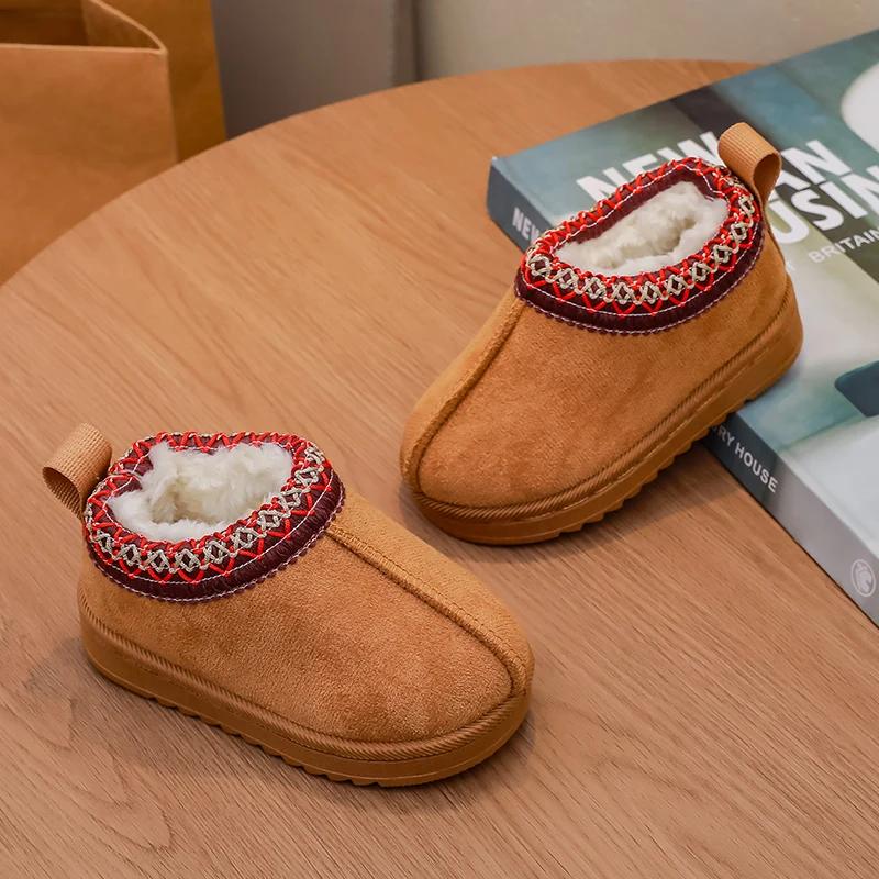 2025 nouvelle mode enfants bottines doux hiver casual filles coton chaussures couleur unie enfants é