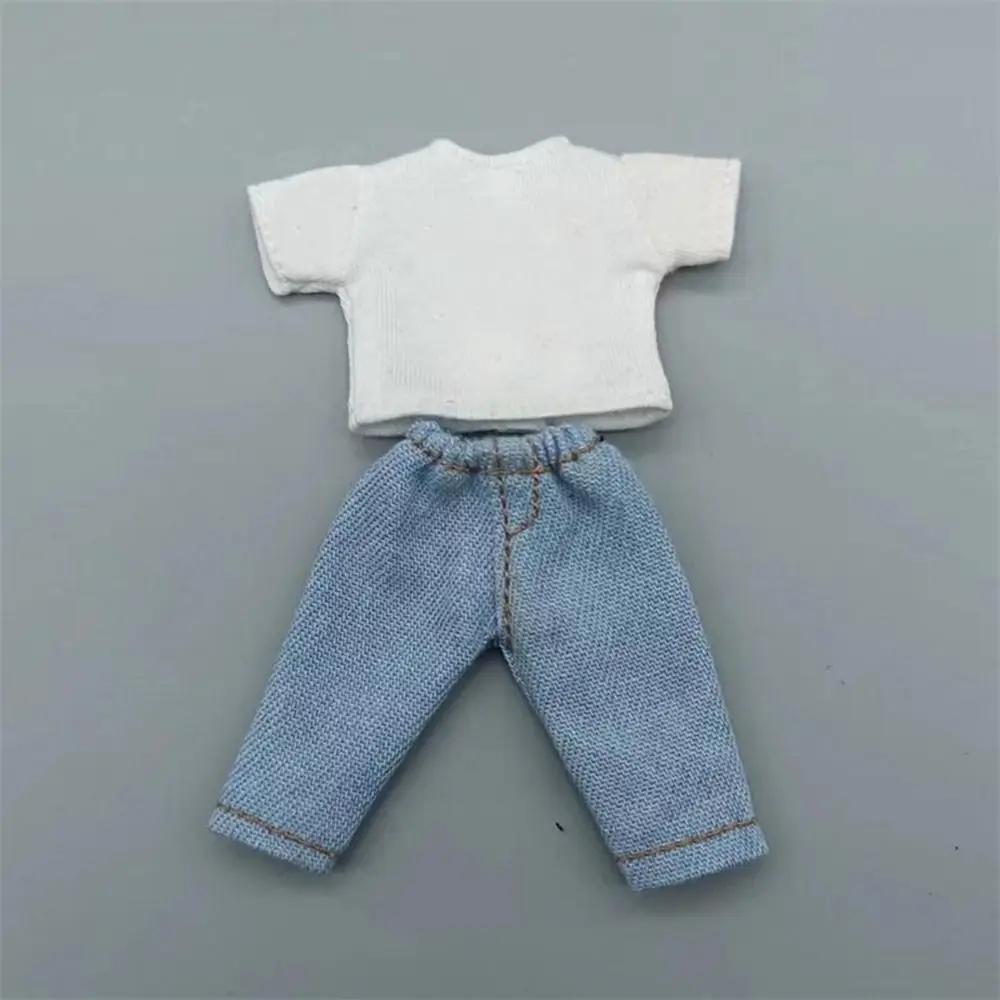 Jeans et pantalons en denim pour poupées, accessoires vestisens, vêtements FjT-shirt, OB11, 1/11 Her