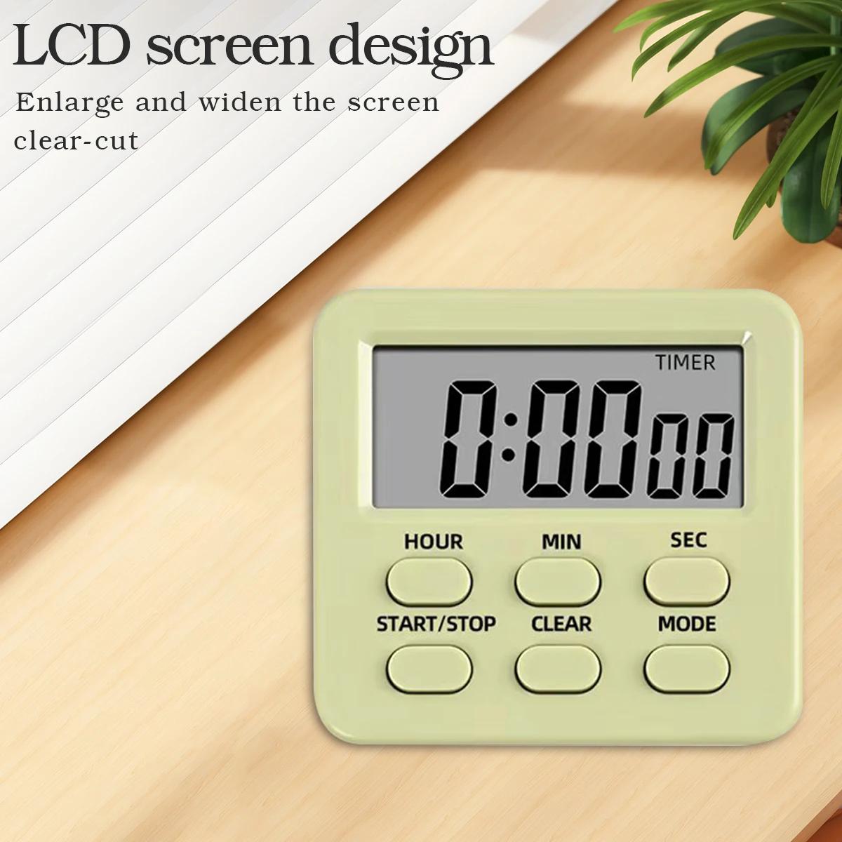 Minuteur de cuisine numérique magnétique avec écran LCD, horloge de compte à rebours 24H, support de