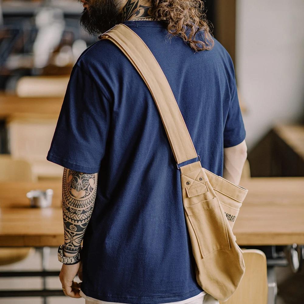T-shirt à manches courtes en coton bleu teinté rétro Maden, tissu ancien, poche, col rond, haut pour