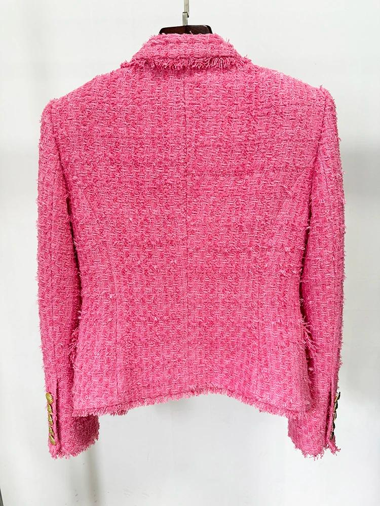 HIGH STREET Nouveauté 2026 FW Blazer en tweed pour femme, coupe ajustée, à franges et pompons, de cr