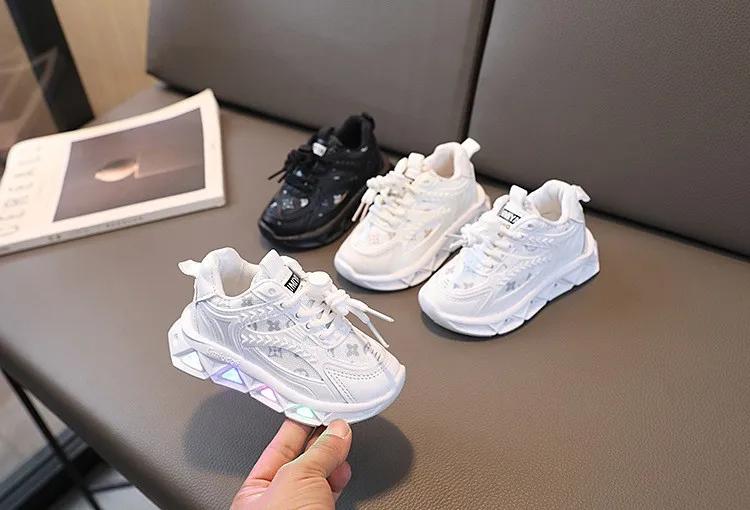 Chaussures en cuir pour bébés, chaussures lumineuses à la mode pour enfants, maille légère, pour pet