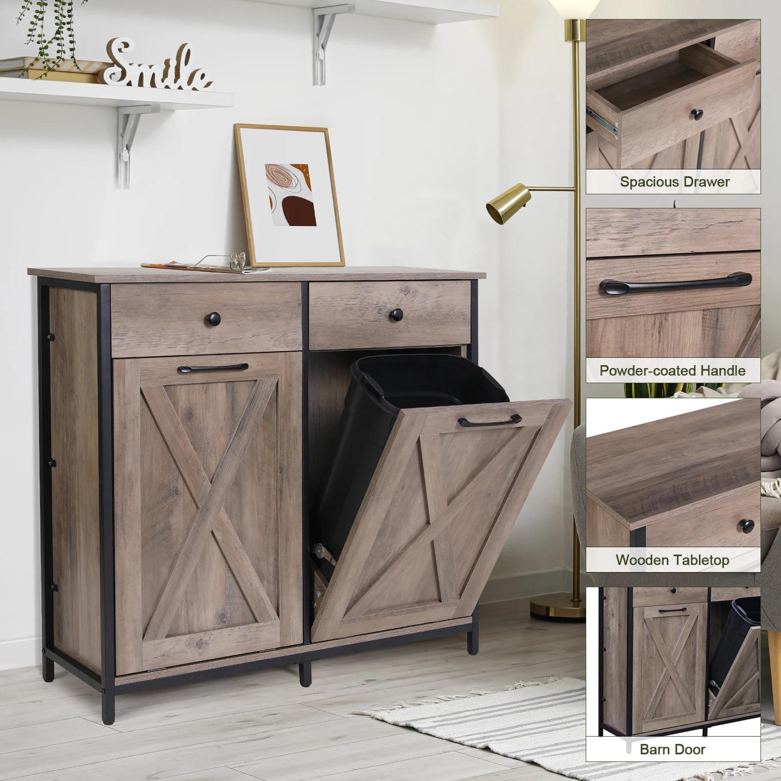 AOOU-Armoire poubelle à double inclinaison, armoire de bungalow en bois de cuisine, porte-poubelle c
