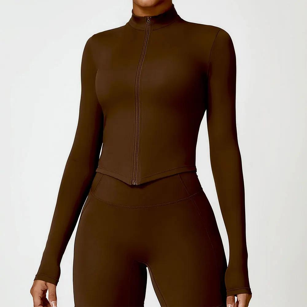 Chemise d'exercice de gymnastique pour femmes, vêtements de sport à manches longues, veste à fermetu