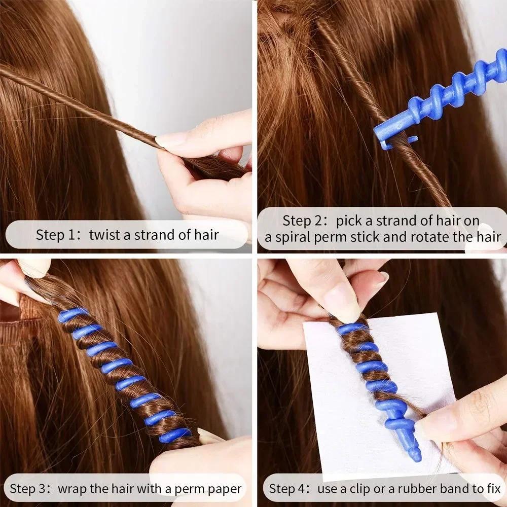 Bâton de permanente en spirale en plastique, bigoudi sans chaleur pour femmes, rouleaux de cheveux b