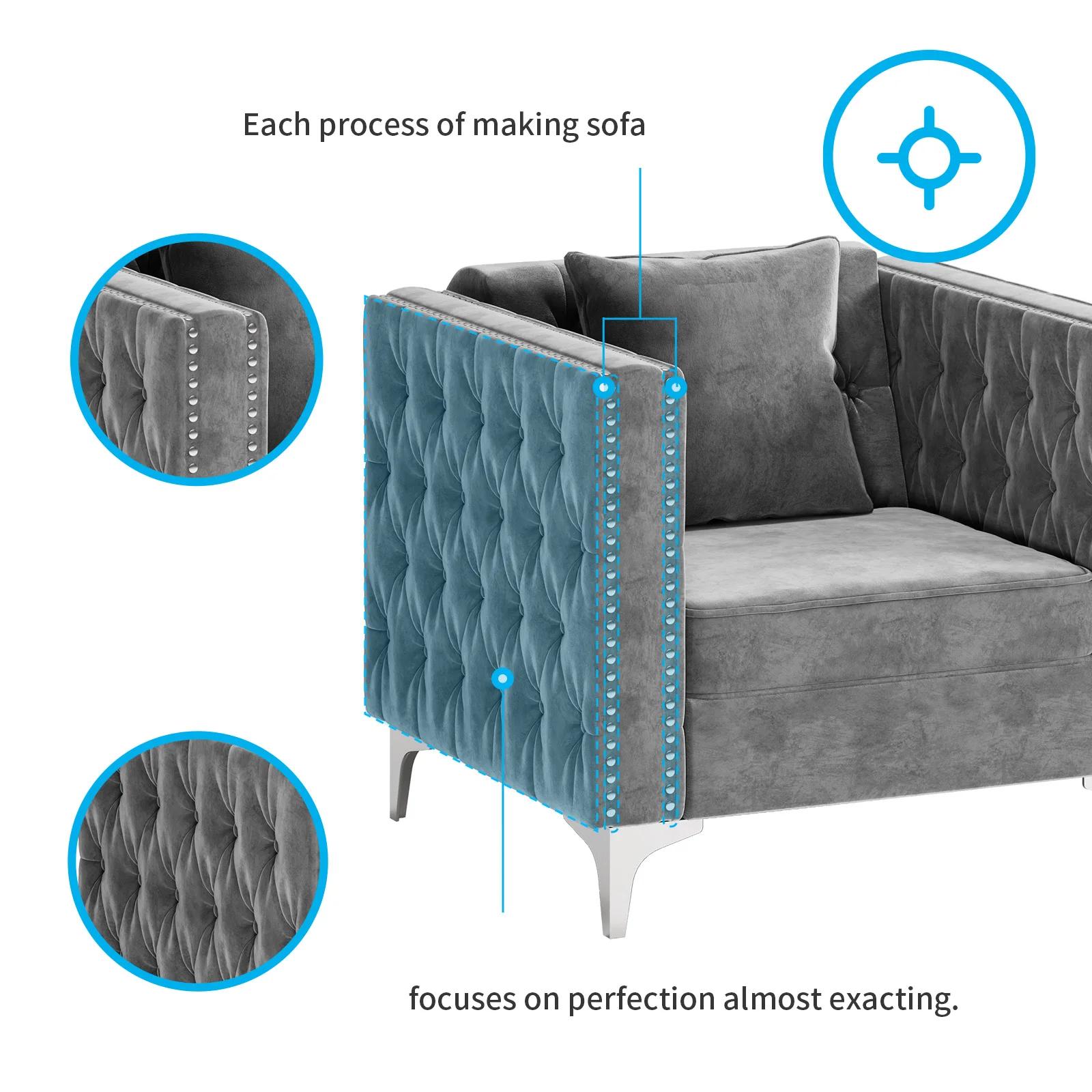 HORGgland O-Fauteuil en velours moderne, chaise d'appoint boutonnée avec coussin de jet et coussin e