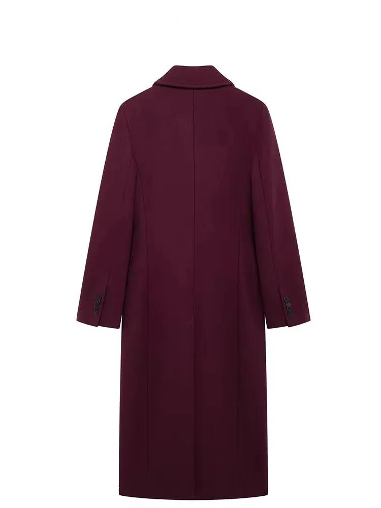 HH femmes mode bordeaux manteau Double boutonnage à manches longues revers mélanges veste automne hi