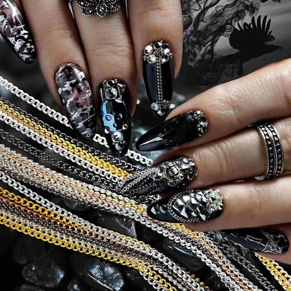 Chaîne métallique de 100CM pour Nail Art, strass, clous en alliage d'or/argent, chaînes de décoratio
