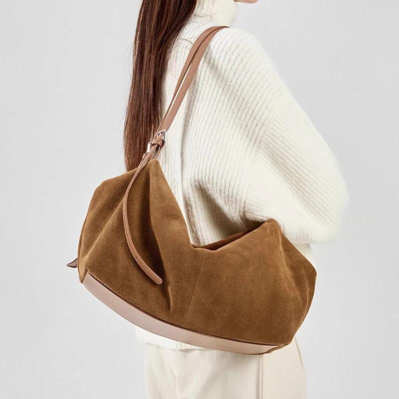 Sacs à main en cuir véritable Nuede naturel pour femmes, sac fourre-tout de grande capacité, sac de