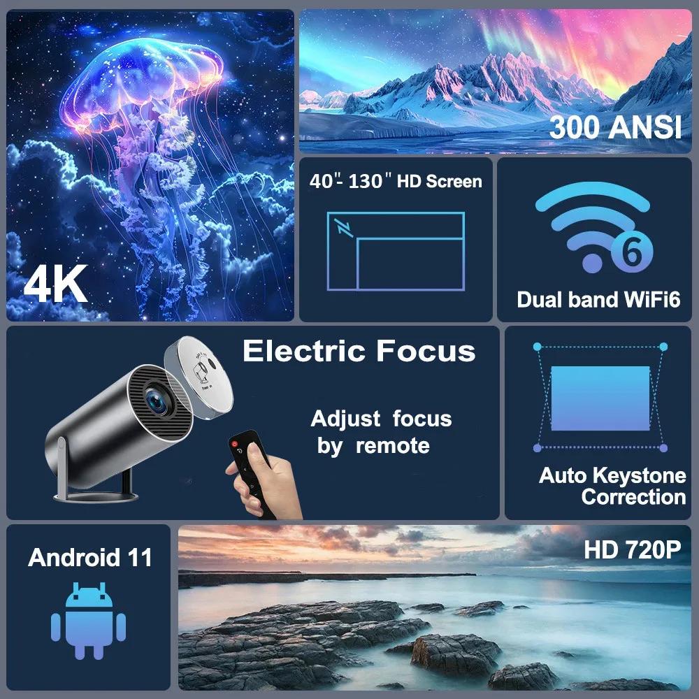 DITONG HY300 Plus HD projecteur portable 4K projetor Android LED vidéo Home cinéma téléphone mini Pr