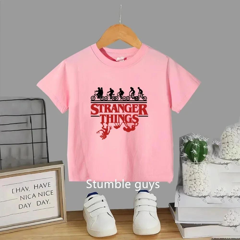 T-shirt d'été pour enfants, motif dessin animé mignon, imprimé Stranger Things, vêtements pour garço