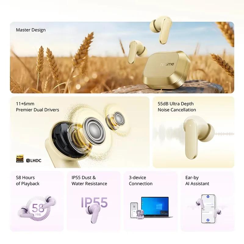 Version Globale realme Buds Air 8, Écouteurs sans fil Bluetooth 5.4 avec réduction de bruit ultra-pr