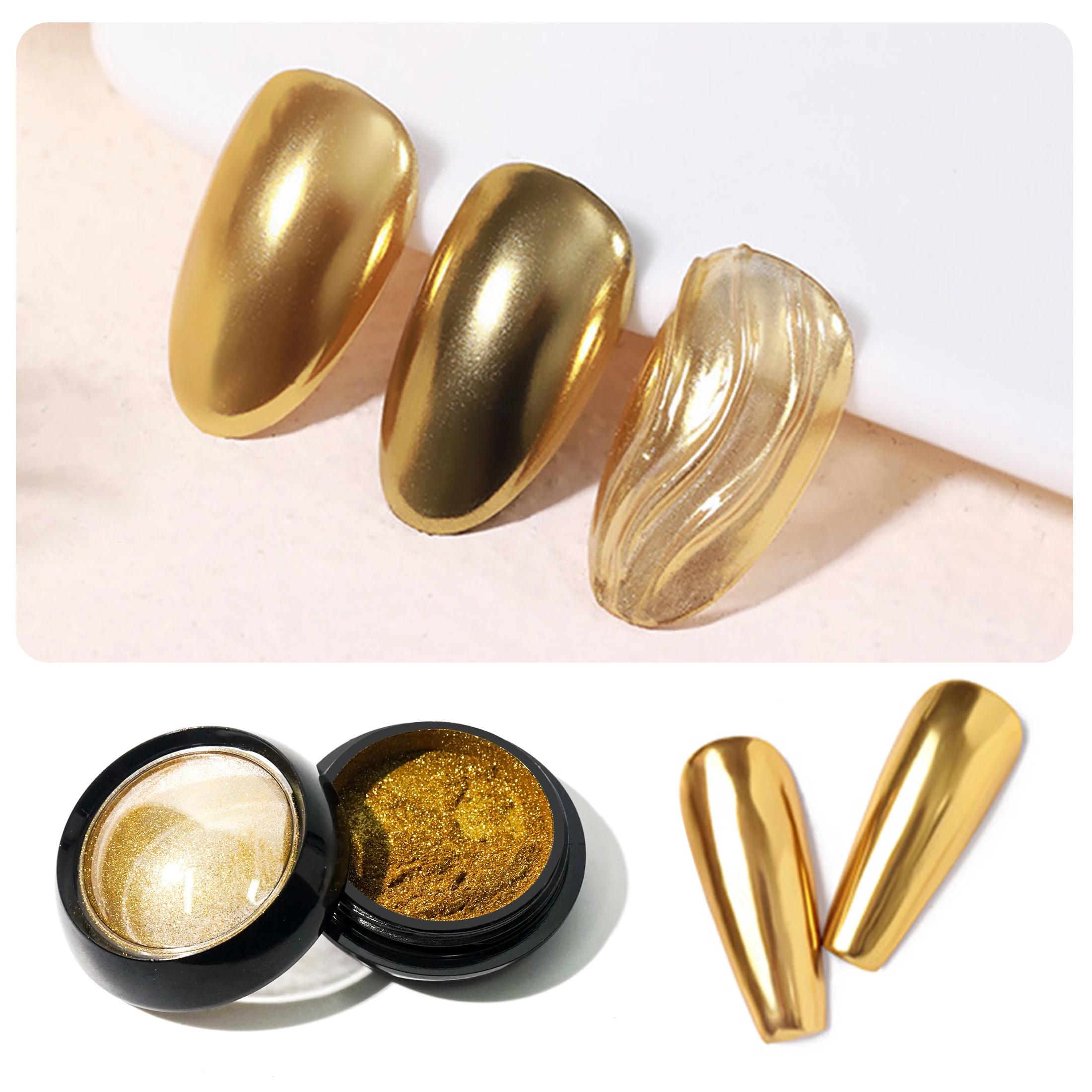Vernis à ongles en Gel métallique, 1 pièce, paillettes métalliques, poussière à friction, Pigment br