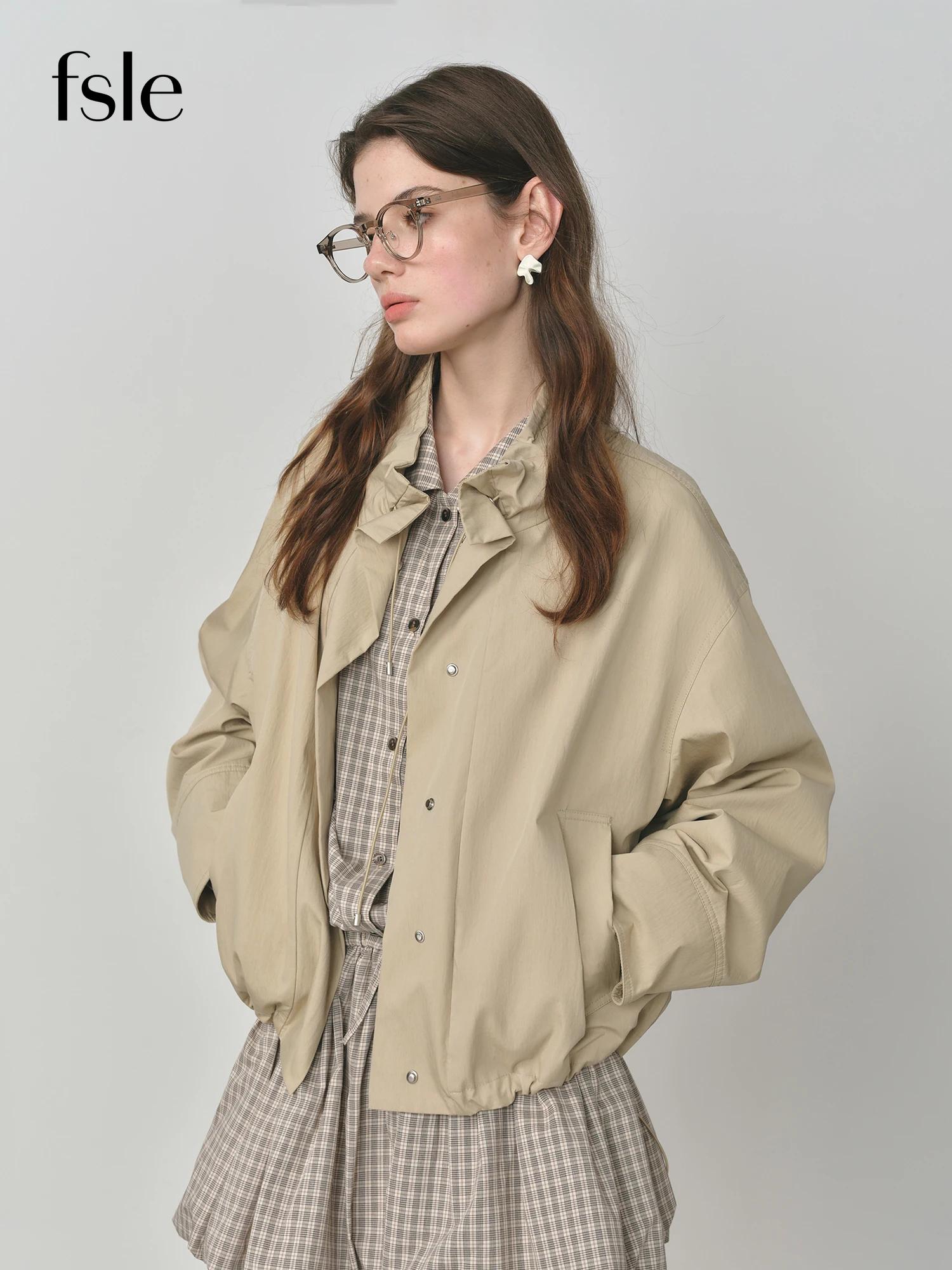 FSLE 2025 Veste utilitaire vintage pour femme - Manteau court d'automne décontracté à manches bouffa