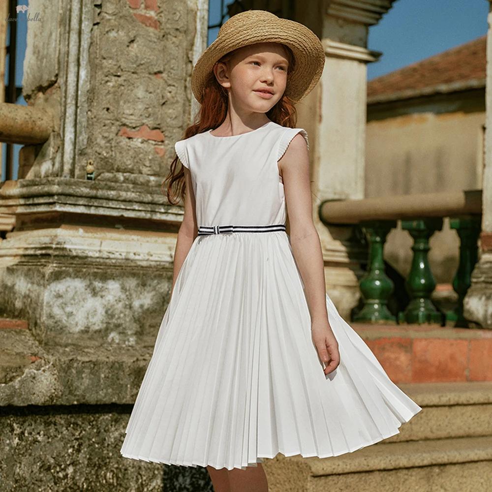 Robes de princesse d'été blanches pour filles Dave Bella, robes plissées sans manches pour enfants,