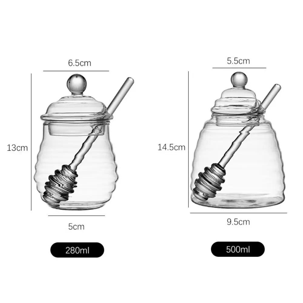 Pot de miel transparent avec louche et couvercle, accent d'abeille, précieux, cuisine, bouteille de
