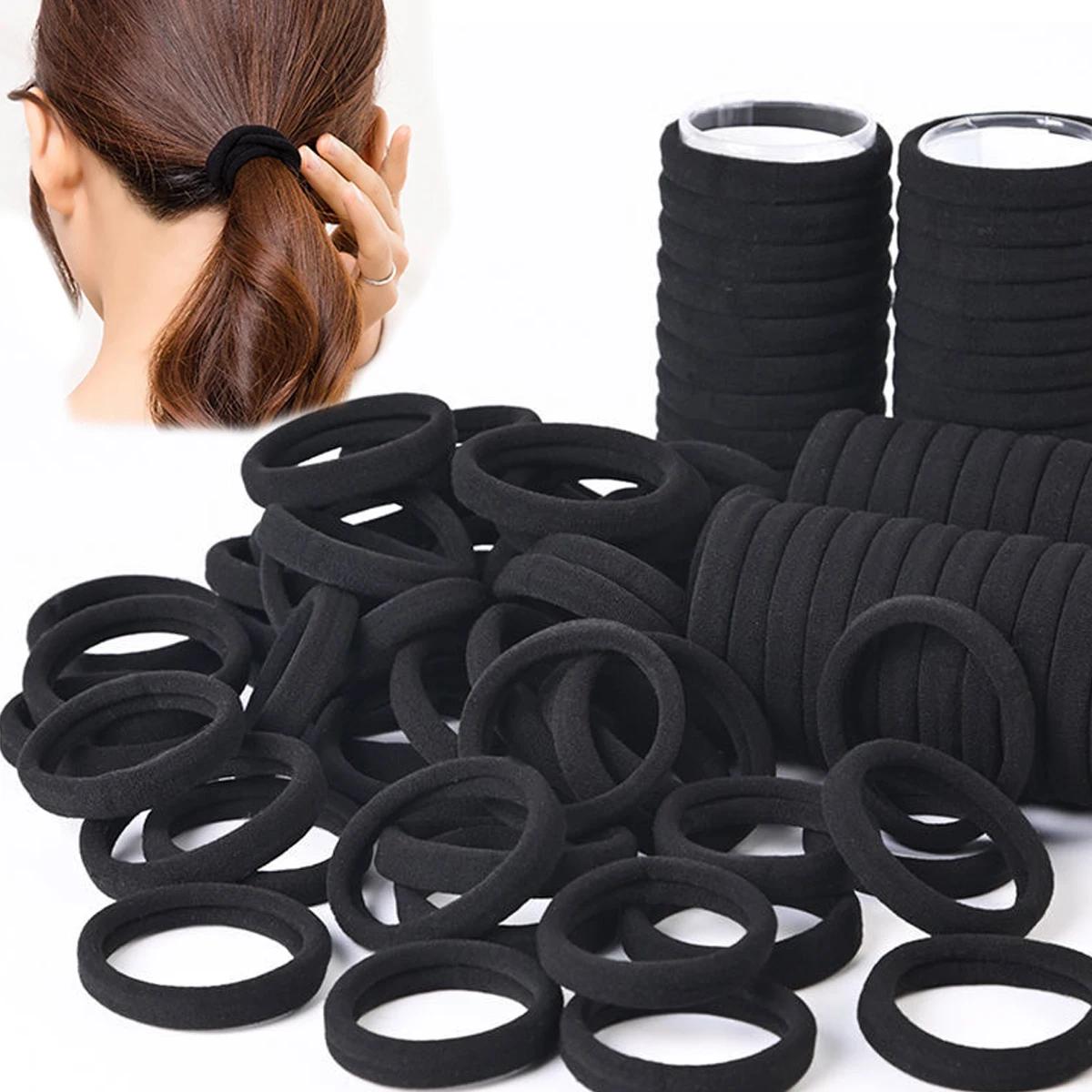 50/100 morceaux d'élastiques à cheveux noir et blanc, bandes à cheveux pour femmes, bandes à cheveux