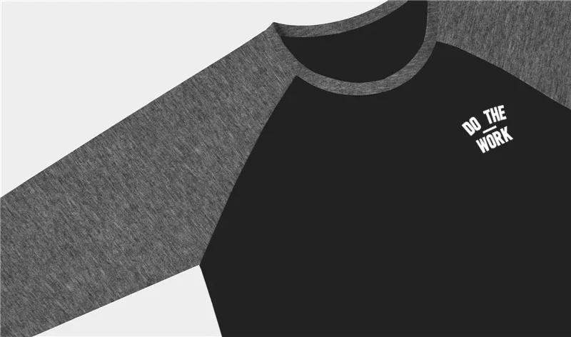 T-shirts de course trois quarts t-shirt hommes printemps automne Patchwork vêtements de sport Fitnes