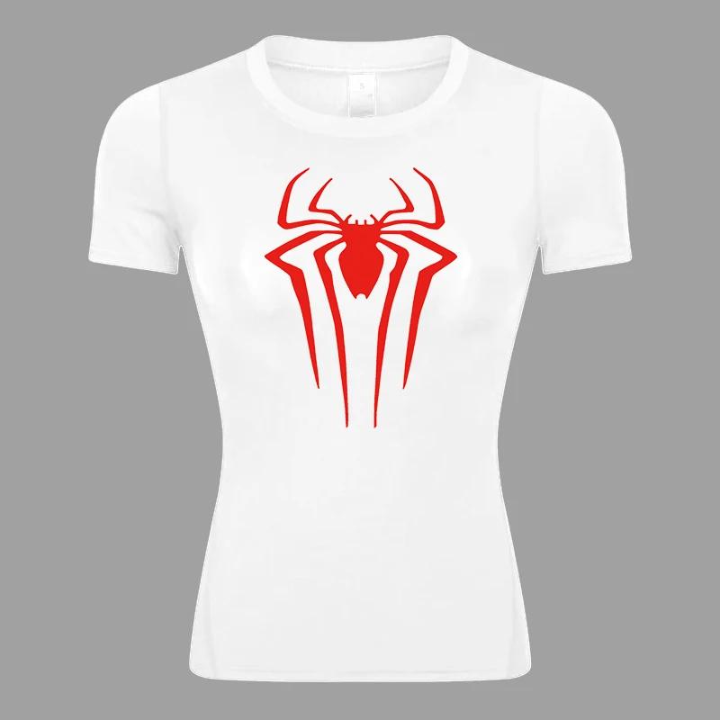 Chemise de Compression à manches courtes imprimé araignée pour femmes, T-Shirt d'athlétisme, de cour