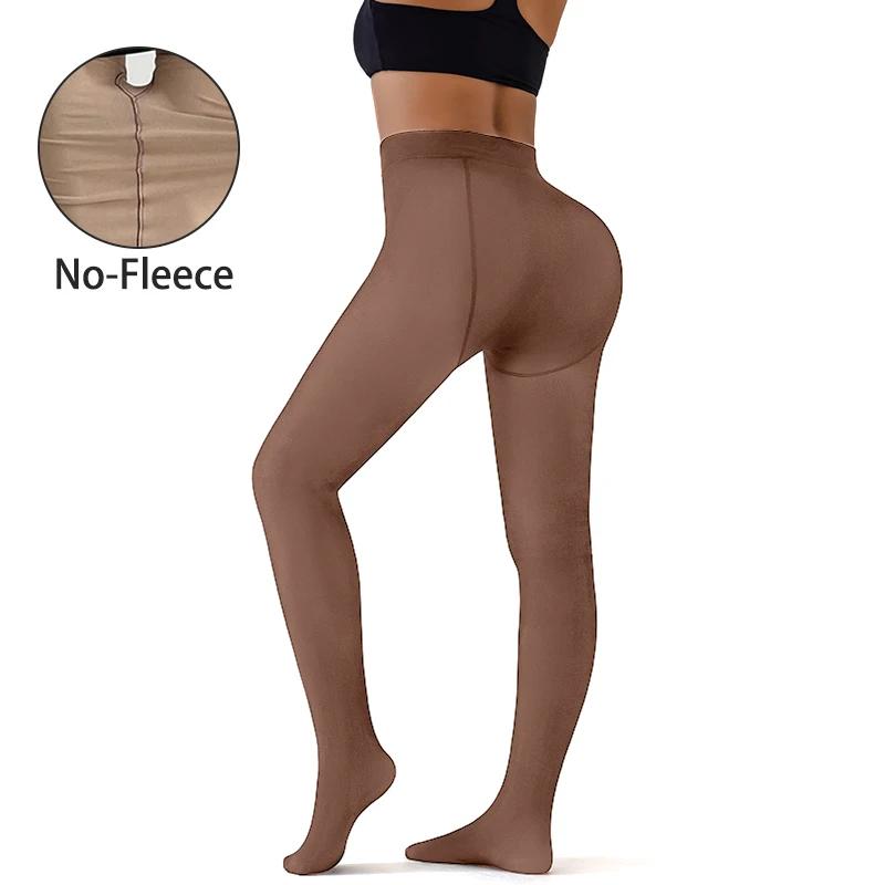 Femmes polaire doublé Leggings hiver thermique collants transparents pieds collants faux translucide