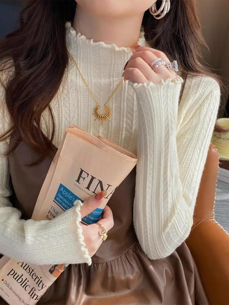 Pulls pour femmes à col roulé plissé 2026, automne hiver, pull chaud, hauts fins, pull en tricot, pu
