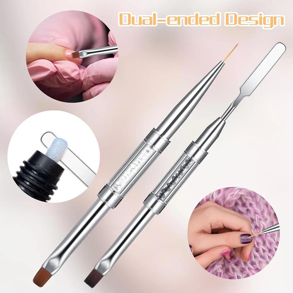 Brosse à ongles dure à double extrémité, constructeur de Gel, poignée en strass, pointe française po