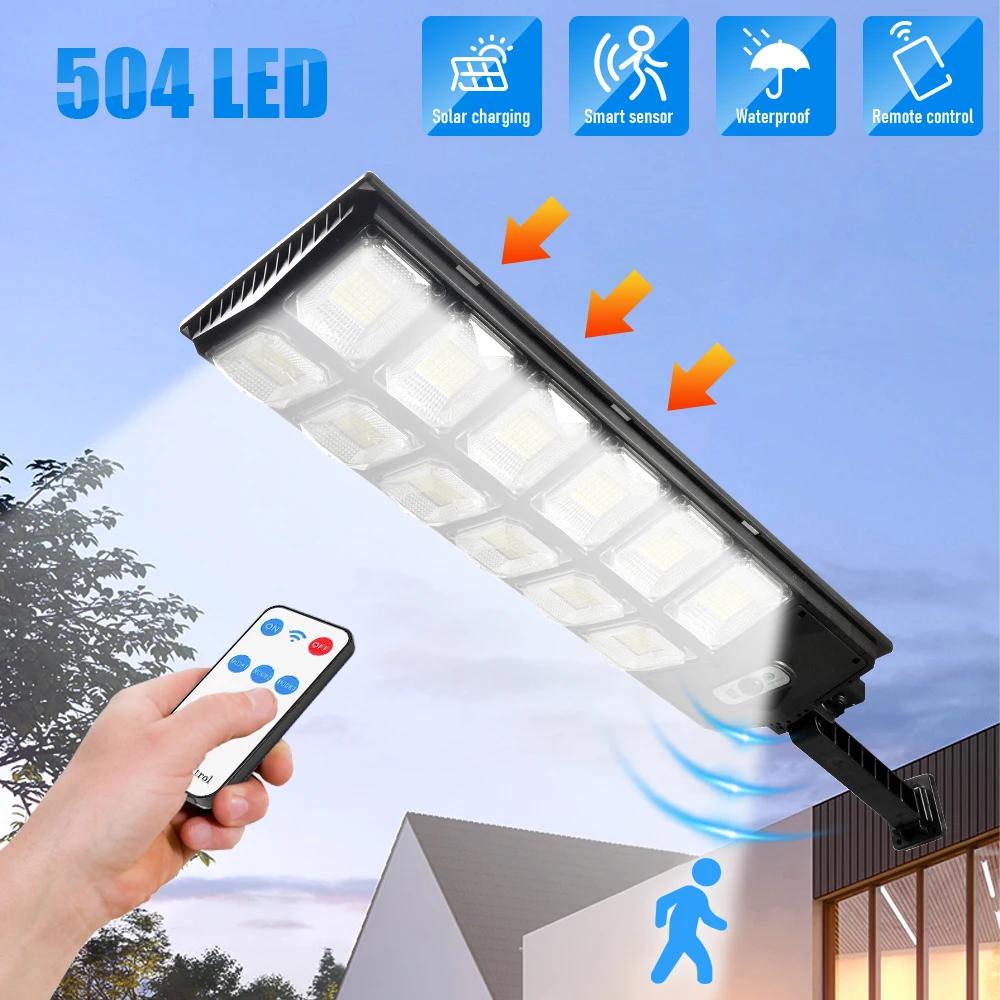 Lampe solaire à 504 LED avec détecteur de mouvement, 12000 lumens, étanche, luminaire d'extérieur, i