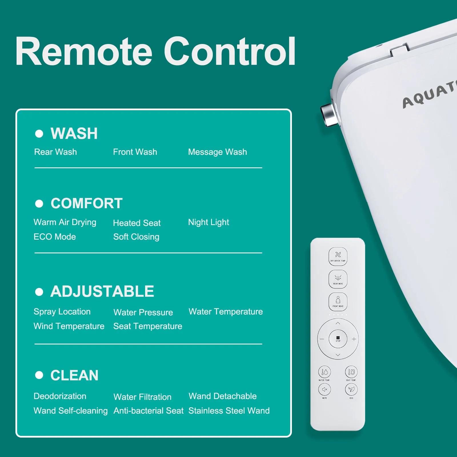 AQUATIZ Bidet de toilette intelligent allongé, siège de toilette électrique à clipser, eau chaude ré