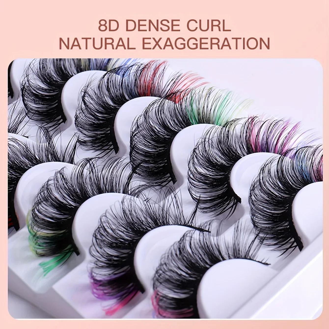 7 paires de faux cils colorés 3D Faux vison cils moelleux russe naturel épais cils moelleux