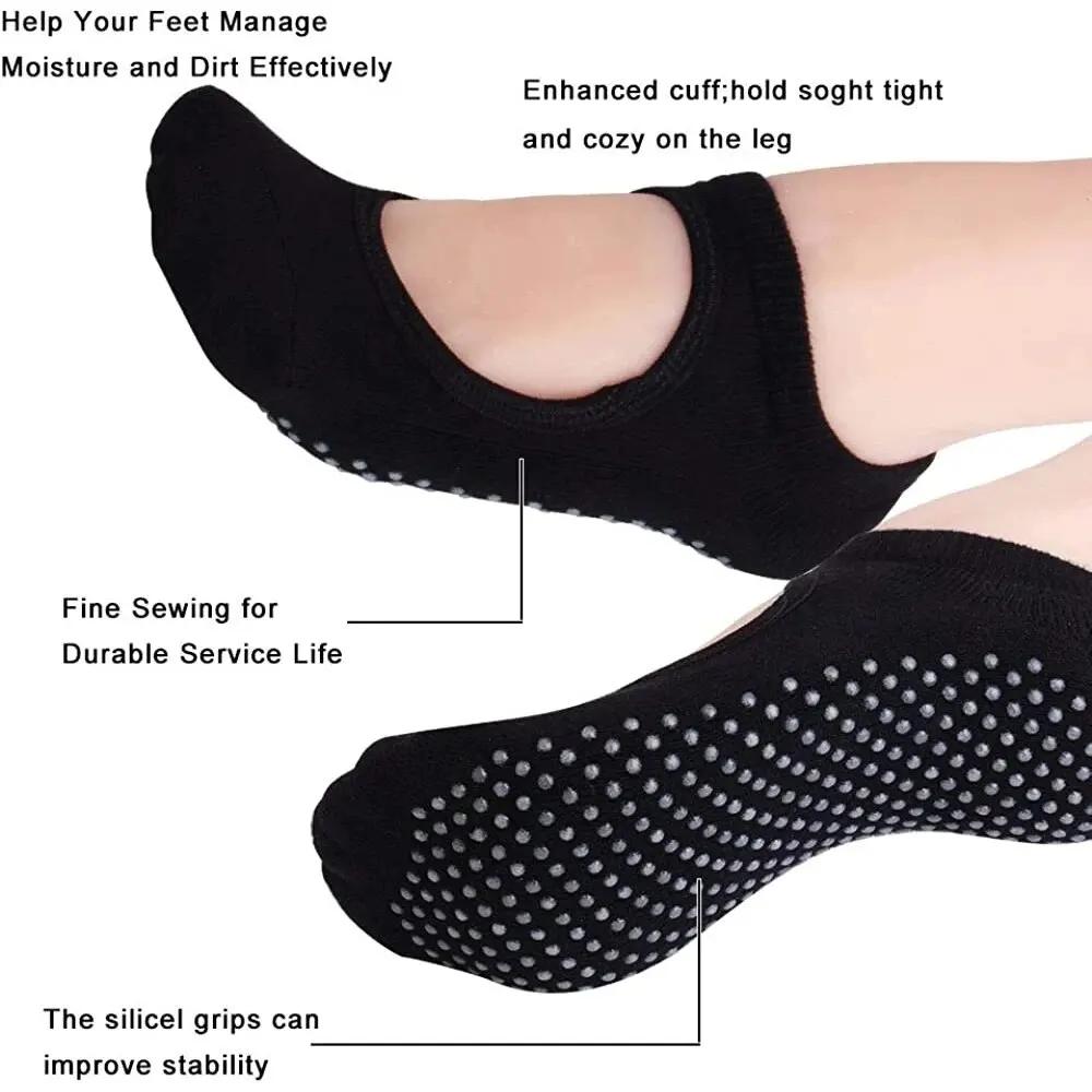 Chaussettes yoga dos nu antidérapantes - Coton femmes sport pilates danse
