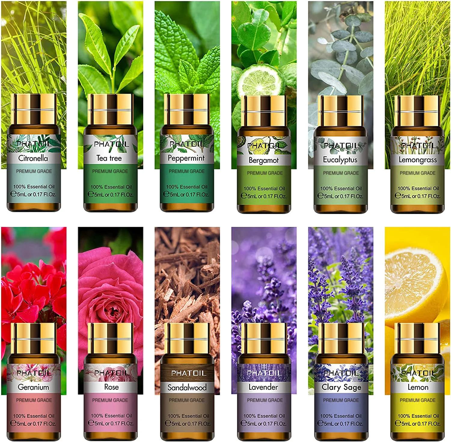 PHATOIL 12 pièces boîte-cadeau huiles essentielles pures pour humidificateurs diffuseur Massage Spa