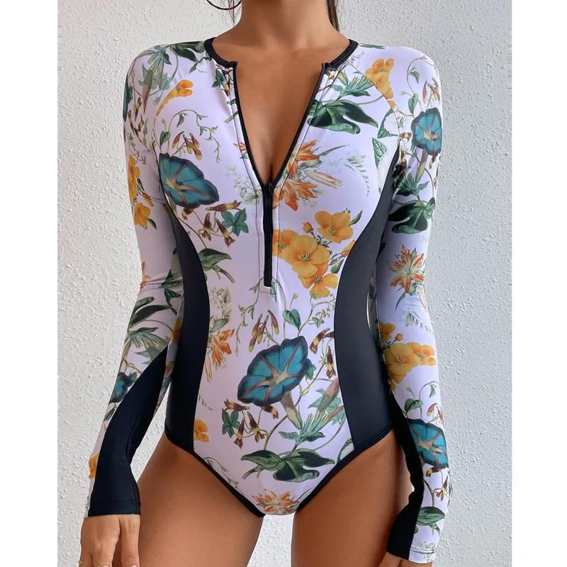 Nouveau maillot de bain une pièce fermé à manches longues maillots de bain pour sport surf body femm