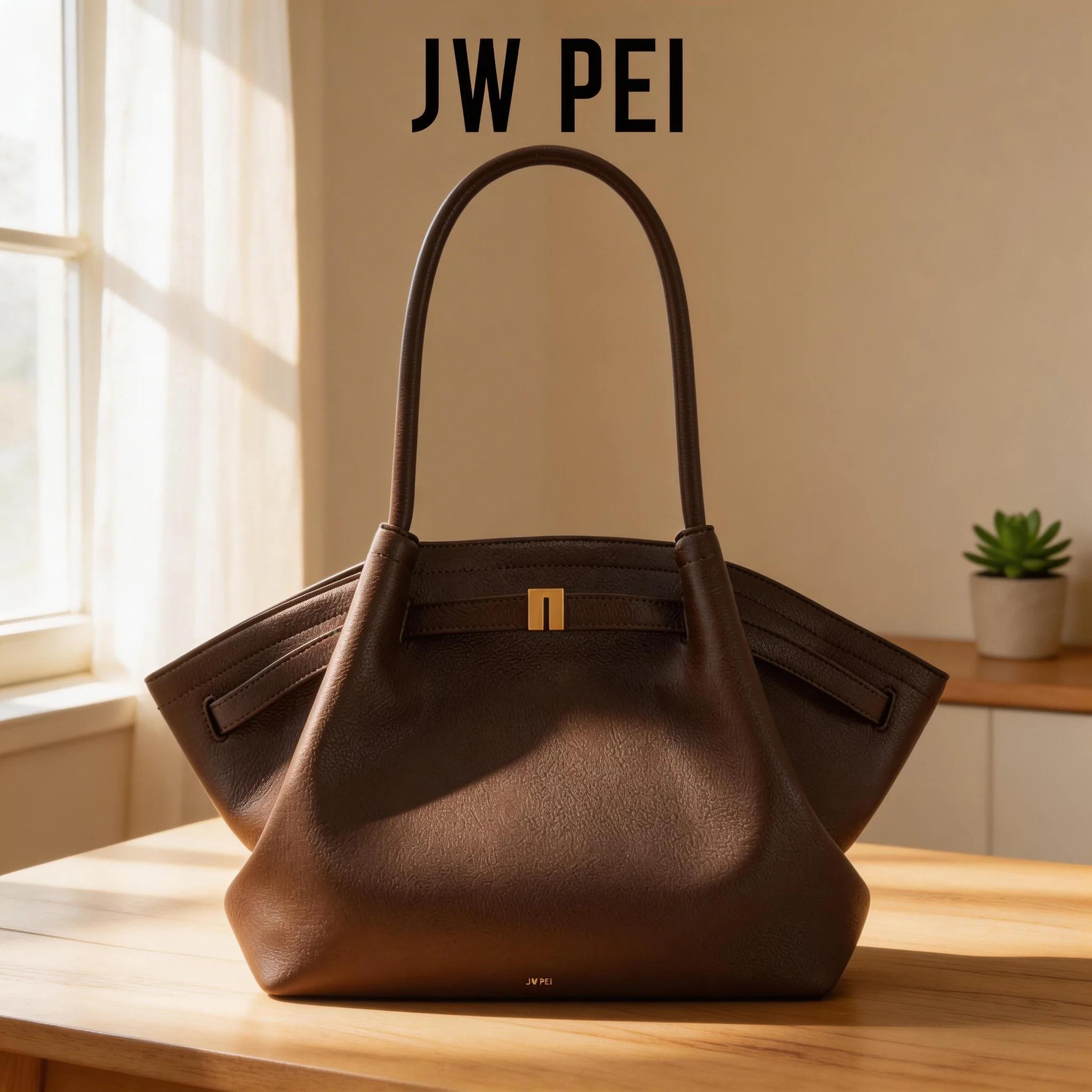 Sac à main JW PEI Designer Dumpling en cuir vegan marron foncé, sac bandoulière, sac fourre-tout pou