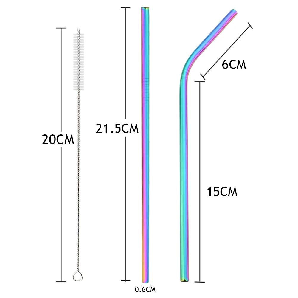 Pailles métalliques colorées réutilisables, ensemble de pailles en acier inoxydable 304 avec barre d