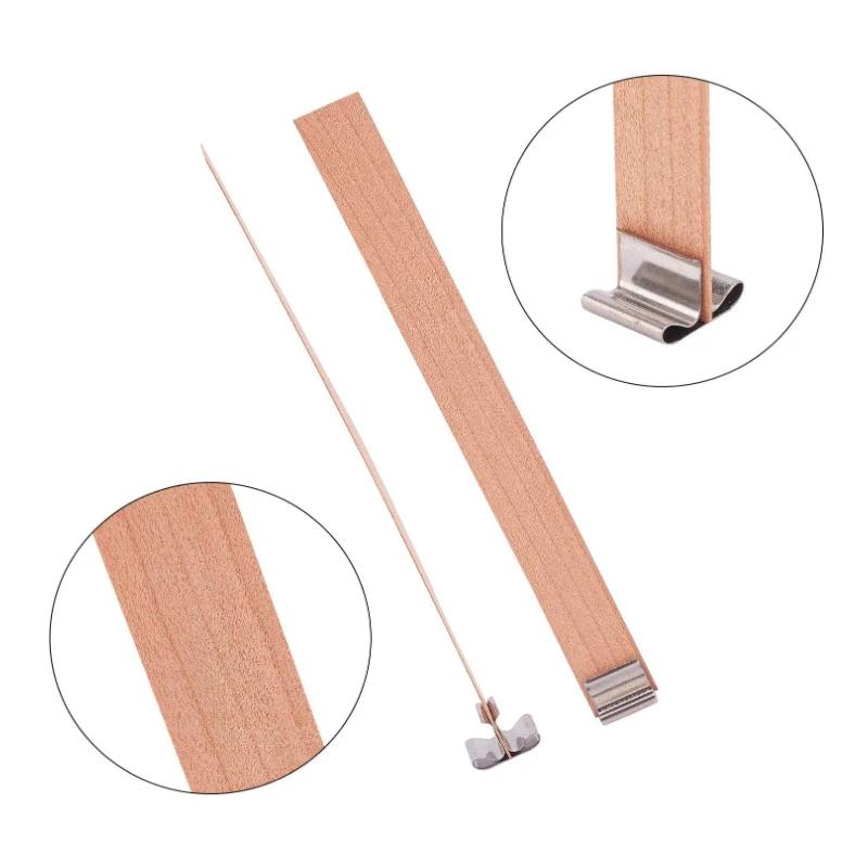 Ensemble de mèches de bougie en bois sans fumée avec base à clip, pot de paraffine bricolage, fourni