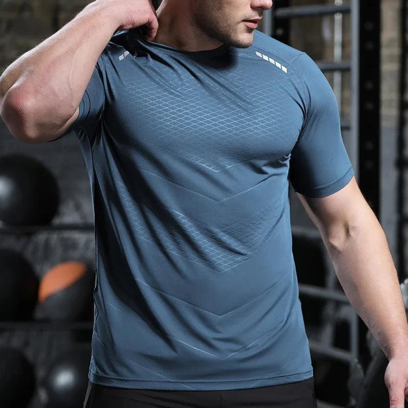 T-shirt sport mince pour hommes - Haut fitness musculaire sec et ajusté