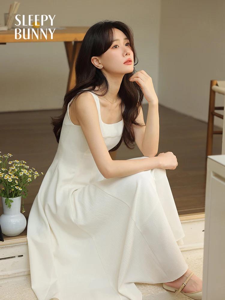 Robe Maxi sans manches pour femmes, Style français, col carré, taille haute, coupe cintrée, élégante