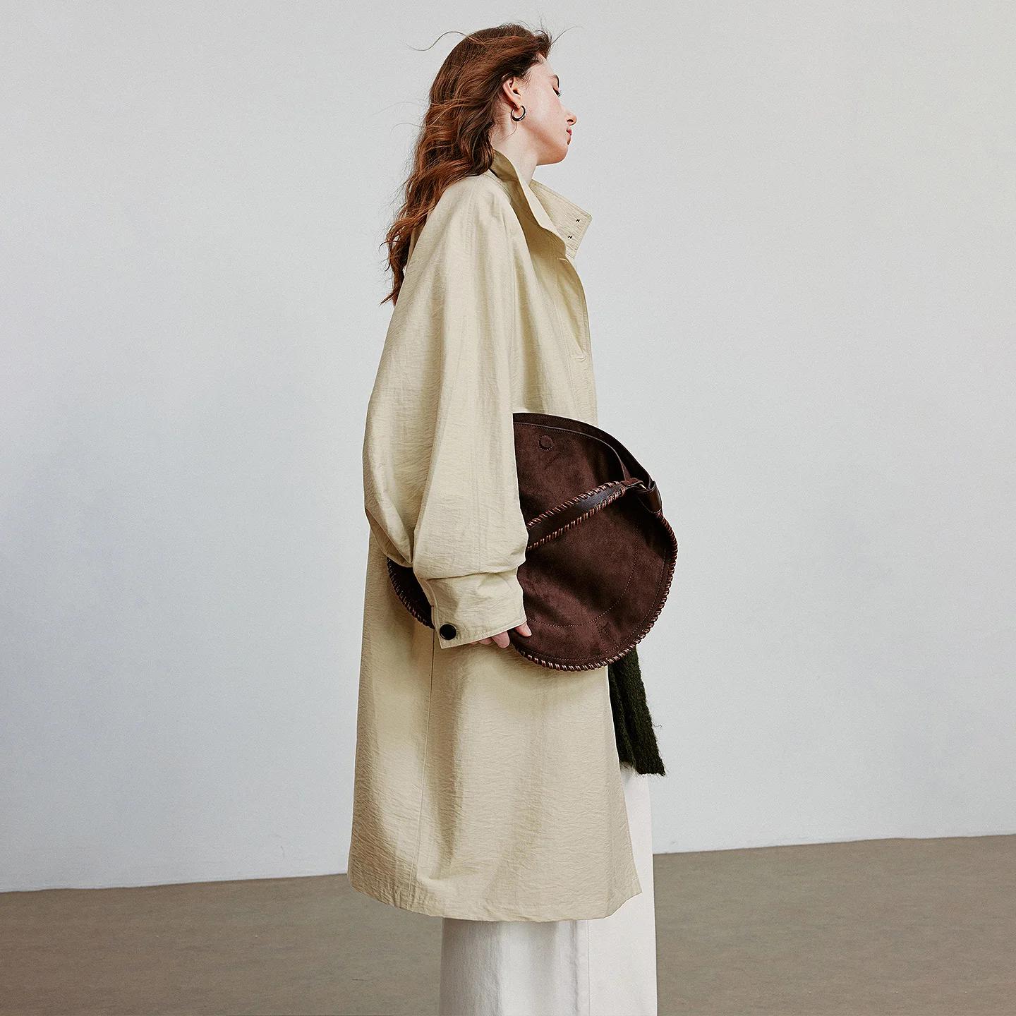 TOYOUTH femmes Trench Coat 2025 automne nouveau Style grange col montant léger mi-long coupe-vent ve