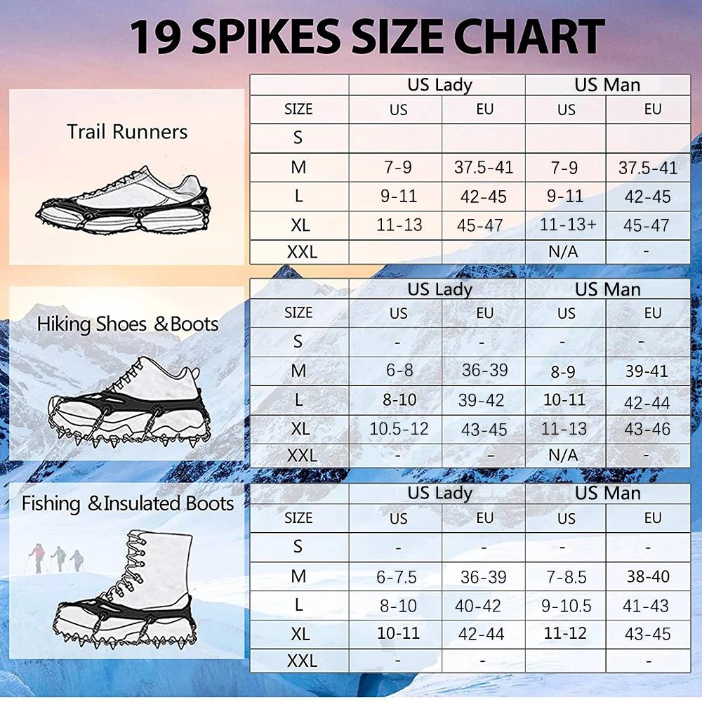 Crampons chaussures 19 pointes glace neige pince chaussures Camping anti-dérapant escalade protéger